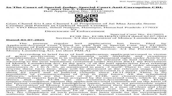 खनन कारोबारी कांग्रेस नेता ज्ञान चन्द की जमानत से ई.डी. पर उठे सवाल